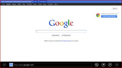 Screenshot: Internet Explorer App Version of Browser